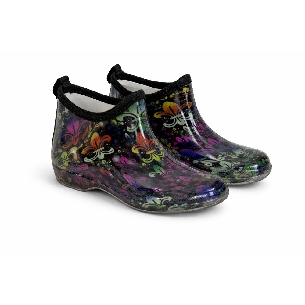 Corky's Stormy Rain Bootie Women's 7 Fleur-De-Lis Garden House Shoes Comfort